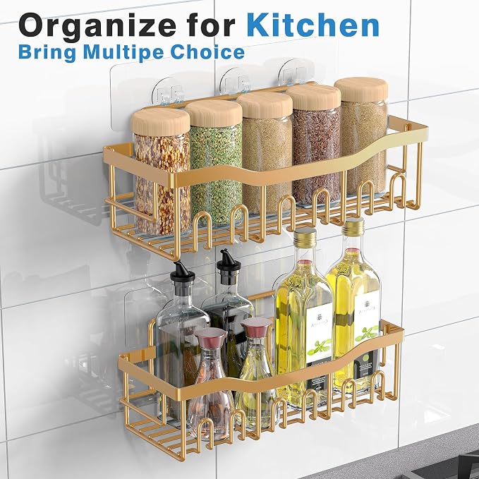 EUDELE Shower Caddy 2 Pack, Adhesive Organizer for Bathroom Storage, Home Decor & Kitchen, No Drilling, Rustproof Stainless Steel Shelf, Bathroom Decor Sets