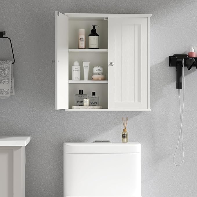 Shintenchi Bathroom Wall Medicine Cabinet with 2 Door, Bathroom Storage Organizer Over The Toilet,Space Saving Storage with 3-Tier Shelves,Solid White