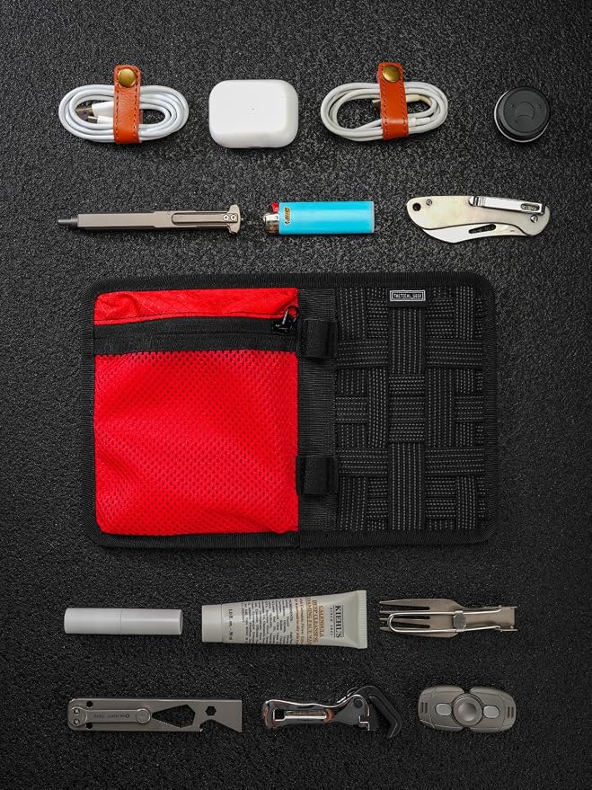 TACTICAL_GEEK EDC Organizer Board, Anti-Slip Elastic Woven Board, Utility Bag Insert Panel for Small Gear, Backpack Accessories (TCM10-Black Red)