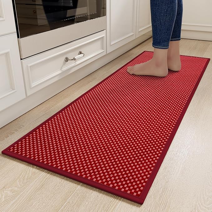 YDKGL Kitchen Rugs Non Slip Washable, Rubber Backing Soft Chenille Braided Kitchen Mats for Floor, Super Absorbent Kitchen Runner Rug Standing Mat Sink Mat, Easy to Clean, Red 17"x47"