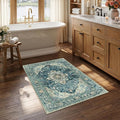 RELEANY Area Rugs Small 2'6"x4' Washable Non-Slip, Floral Vintage Distress Medallion Carpet for Kitchen Entryway Bathroom, Dark Blue Vintage