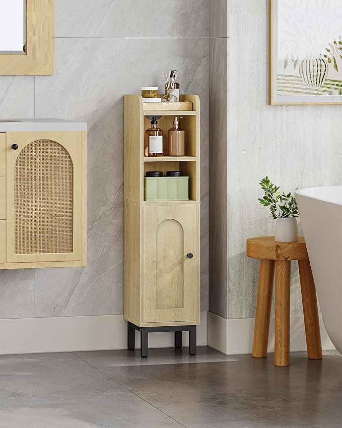 Hzuaneri Bathroom Storage Cabinet, Small Corner Floor Cabinet with Door and Shelves, Narrow Toilet Paper Holder, Bathroom Organizer with Adjustable Shelf, for Small Spaces, Yellow BC08202B