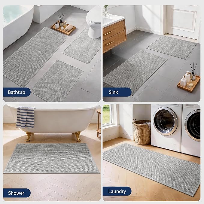 YIHOUSE Long Large Bathroom Rugs Sets 2 Piece, Quick Dry Thin Bath Mat, Non Slip Absorbent Machine Washable, Bath Runner Rug for Tub Sink Home Decor (24"x36" + 24"x59",Gray)