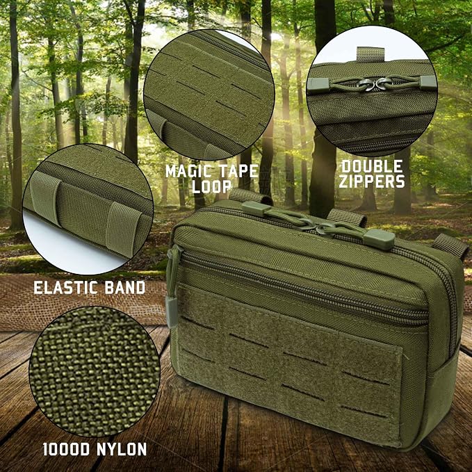 2 Pack 1000D Laser Cut Molle Pouches - Tactical Compact Water-Resistant Utility Admin Pouch for Vest Backpack Duty Belt Tactical Vests