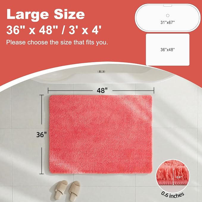 TYUU Large Bathroom Rugs, Ultra Soft Super Absorbent Bath Rugs Non Slip Washable Quick Dry Bath Mat with Rubber Backing for Bathroom Floor, Shower, or Sink, Pink 3' x 4'