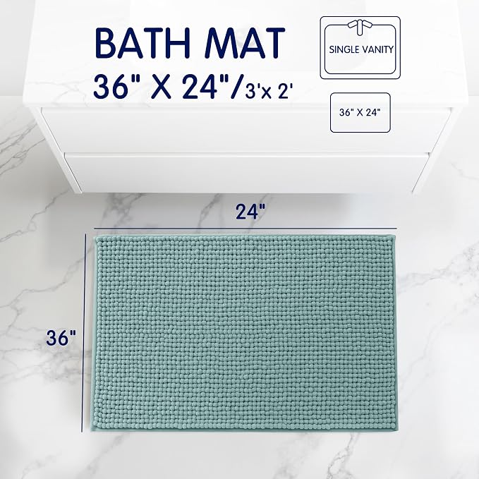 SUBRTEX Bathroom Rugs, 24" x 36" Chenille Bath Rug Soft Short Plush Bath Mat Soft Shower Mat Water Absorbent Shower Mat Quick Dry Machine Washable, Light Green