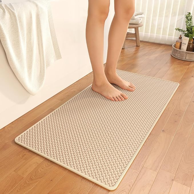 YDKGL Bathroom Rugs Non Slip, Extra Soft Absorbent Quick Dry Bath Mats, Foam Weave Texture Thin Bath Rugs Washable with Rubber Backing, 24" x 48“