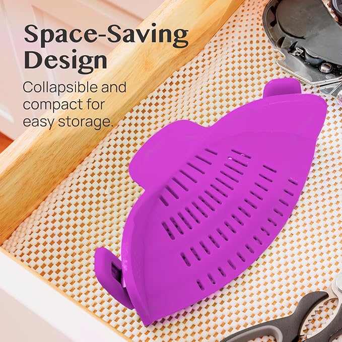 Kitchen Gizmo Snap N Strain Pot and Pasta Strainer - Strainers and Colanders - Adjustable Silicone Clip On Strainer for Pots, Pans, and Bowls - Kitchen Colander - Purple (Pack of 2)