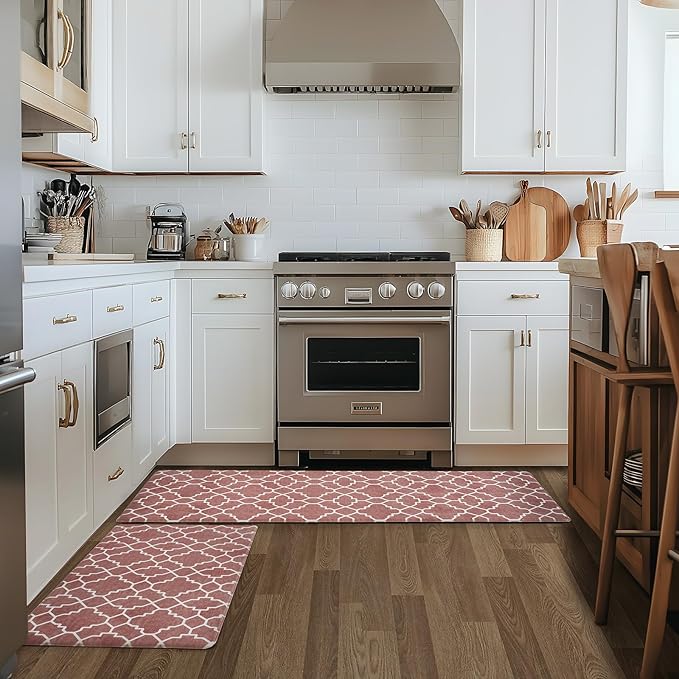 FRESHMINT Kitchen Mat Set of 2, Anti-Fatigue Cushioned Kitchen Mats for Floor, Waterproof Non Slip Comfort Standing Mat, Boho Kitchen Rug for Kitchen Decor, Sink, Office, 17"x30"+17"x47", Terracotta