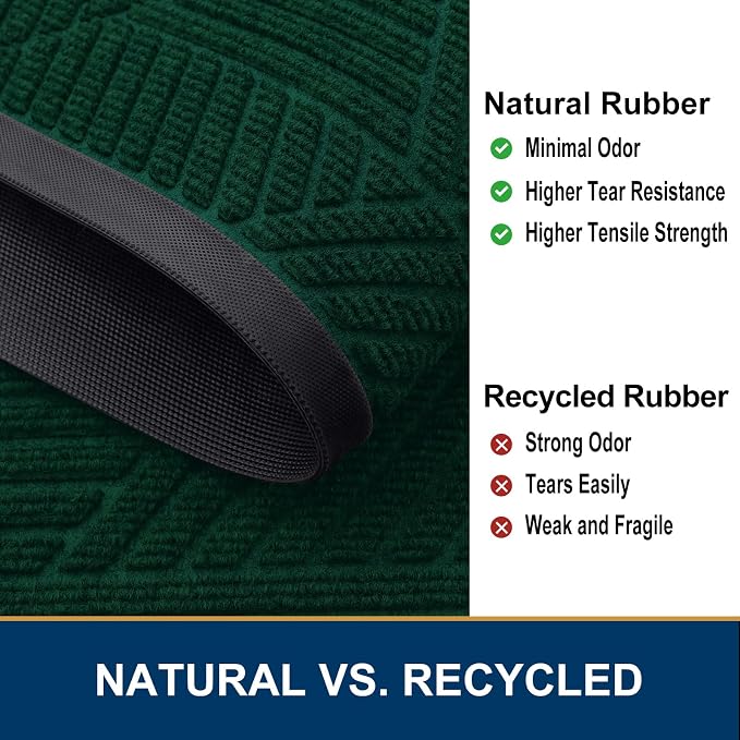 Smiry Front Door Mat Outside Entrance, Heavy Duty Sturdy Natural Rubber Doormat, Trap Dirt and Moisture, Easy Clean Low Profile Welcome Floor Mats for Indoor Outdoor Entry, 35X23 Inch, Deep Green