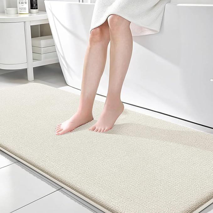 OLANLY Thick Memory Foam Bathroom Runner Rugs 70x24, Extra Soft Absorbent Long Bath Rug, Quick Dry Bath Mats, Non-Slip, Machine Washable Mat for Bathroom, Tub and Shower, Home Decor Accessories, Ivory