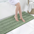 Grandaily Chenille Striped Bathroom Rugs 59x20, Extra Thick and Soft Absorbent Bath Mats, Rubber Backing, Plush Shaggy Shower Carpet, Machine Wash Dry, Bath Rug for Bathroom, Grayish Green