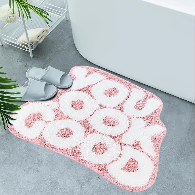 You Look Good Bath Mat Cute Bathroom Rugs, Pink Kitchen Rugs Door Mats Soft & Absorbent Plush Coral Fabric, Cool Funny Indoor Welcome Mats Home Carpets Non-Slip Washable 25”x21”