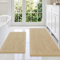 Smiry Bathroom Rugs Sets 2 Piece, Soft Absorbent Chenille Machine Washable Non Slip Shaggy Bath Rug Set for Tub, Shower, and Floor (47x20+30x20, Beige)