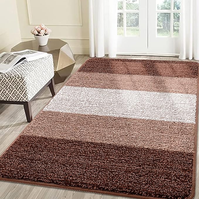 Smiry Dog Door Mat for Muddy Paws, Absorbs Moisture and Dirt, Low-Profile Entryway Mat with Non-Slip Backing, Entry Indoor Outdoor Doormat for Inside Floor (71x47 Inches, Brown, Striped)