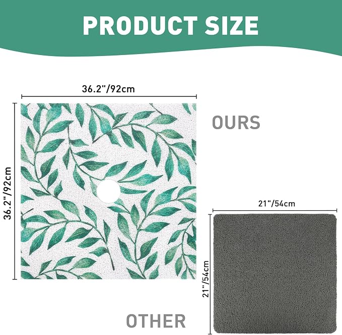 Square Shower Mat Non Slip: 36 x 36 Inch Extra Large Shower Mats with Drain Hole in Middle - PVC Loofah Anti Slip Shower Floor Matt for Inside Shower