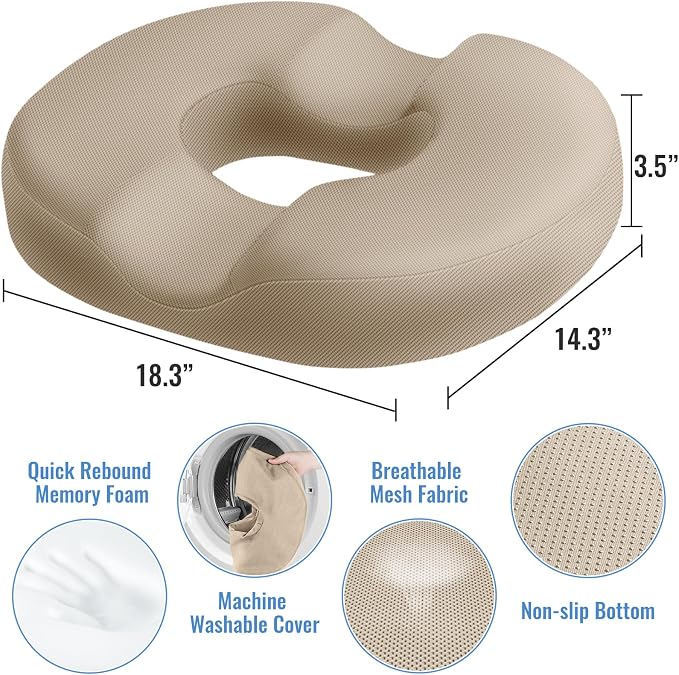 CloudBliss Donut Pillow Stadium Seat Cushion for Tailbone Pain Relief and Hemorrhoids, Memory Foam Seat Chair Cushion, Portable Seat Cushions for Bleachers, Car, Home & Office