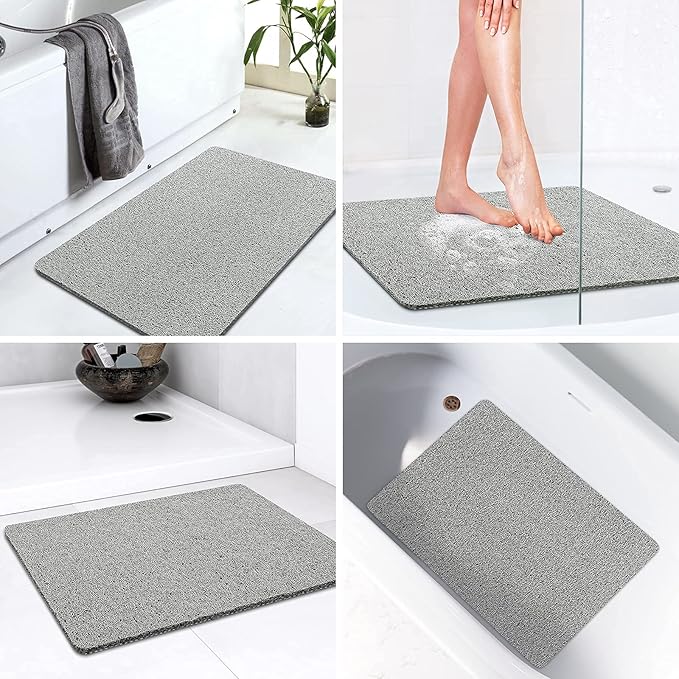 LuxStep Shower Mat Bathtub Mat,40x16 inch, Non-Slip Bath Mat with Drain, Quick Drying PVC Loofah Bathmat for Tub,Shower,Bathroom,Grey
