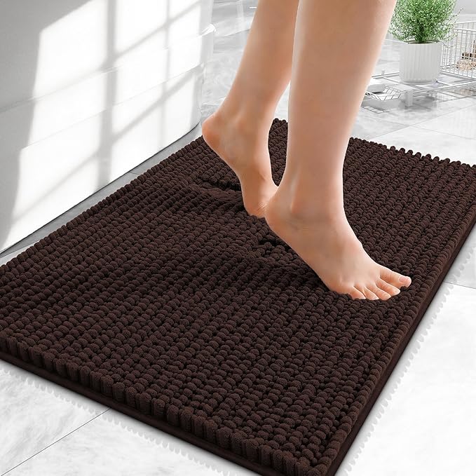 OLANLY Thick Small Bathroom Rugs 24x16, Extra Soft Absorbent Chenille Bath Rugs, Rubber Backing, Machine Wash Dry, Bath Mats for Bathroom Floor, Tub and Shower, Home Decor Accessories, Brown