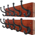 WEBI Rustic Coat Rack Wall Mount,5 Cast Iron Coat Hooks Wall Mounted,Heavy Duty Wood Wall Coat Hanger Hooks for Hanging Coats,Jacket,Clothes,Backpack,Farmhouse,Cherry,2 Packs