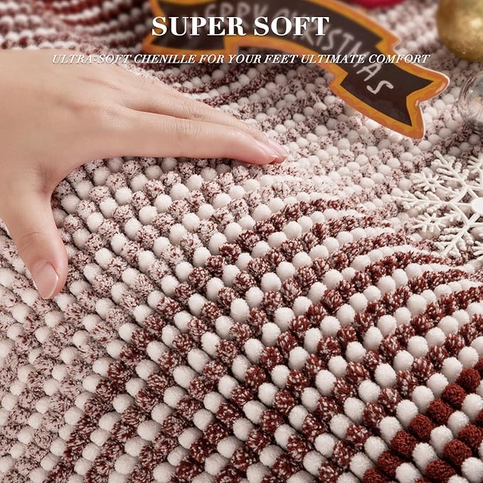 Bathroom Rugs and Mats Sets, 2 Piece Thick Absorbent Chenille Bath Mat Rug Set Non Slip, Soft Shaggy Bath Room Floor Mats for Bathroom, Machine Washable (Burgundy Red, 20" x 47" Plus 20" x 32")