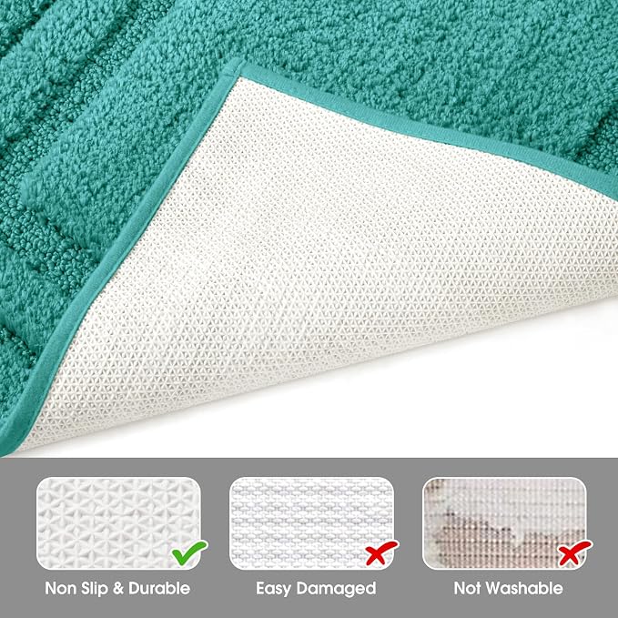 HOMEIDEAS Bathroom Rugs Sets 2 Piece, Super Soft and Absorbent Non Slip Microfiber Machine Washable Bath Mat Set (20" x 32" + 16" x 24", Teal)