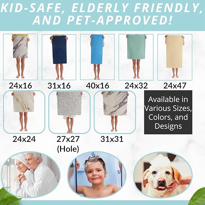 Anti Slip Shower Mat - Non Slip Shower Mats for Inside Shower - Large 47x24 Loofah Shower Floor Mat Non Slip - Bath Mat for Shower - Secure Mat Without Suction Cups (47x24 Aqua Green)