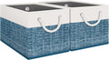 Fab totes Storage Bins 2-Pack, Foldable Storage Baskets for Organizing Toys, Books, Shelves, Closet, Large Storage Box with Rope Handles, Sturdy Organizer Bins, White & Blue