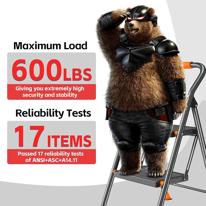 Step Ladder Foldable Folding Stool - for Home Adults Kitchen 2 Stepping Extension Tall Heavy Duty with Handrails - Closet Stepstool Stair Ladders Extendable Stepladder for Indoor House 600Lbs