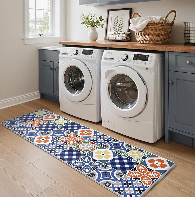 GENIMO Anti Fatigue Kitchen Mats for Floor, Cushioned Non Slip Kitchen Rug, Waterproof Kitchen Floor Mat Runner, Kitchen Mat for Laundry, Sink, Office, Entryway, 23.6"x71", Blue
