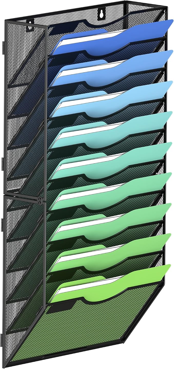 Kuntine.B Wall File Organizer Office Hanging Magazine Holder Wall File Organizer for Office Home (Black, 10 Tier)