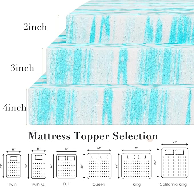 OLIXIS 2 Inch Twin XL Size Gel Infused Memory Foam Mattress Topper, Soft Breathable Cooling Bed Pad, a Comfortable Bed Mattress Overlay for Bedroom, RV, Camper and Sleeper Sofa, CertiPUR-US Certified