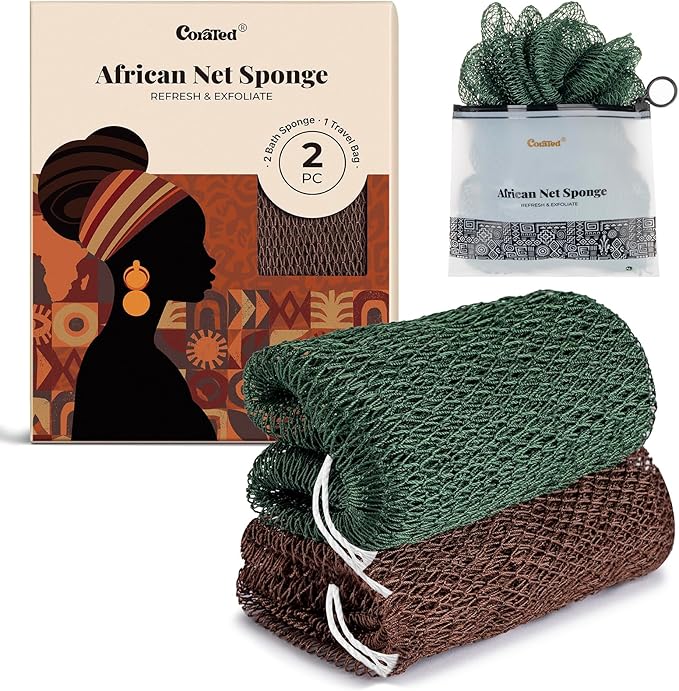 CORATED African Net Sponge Authentic, Shower Loofah Exfoliating Bath Sponge, Body Scrubber for Women and Men Daily Use Body Care, Travel Portable Bath Accessories Spa Gifts