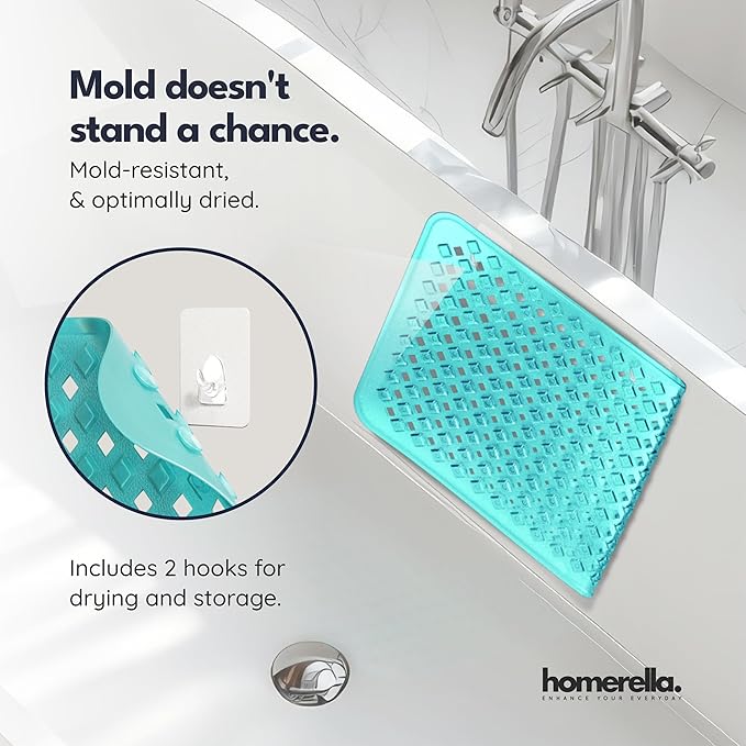 Bathtub Mat Non Slip 35x16 - homerella® Bath Mat Incl. Hooks for Drying, Extra Long, 100% BPA Free, Shower Mat Non Slip Anti Mold, Machine Washable, Shower Mats for Inside Shower Mildew Resistant