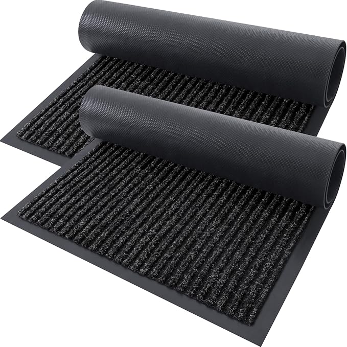 OLANLY Front Door Mat Indoor Outdoor Entrance, 2-Pack 29.5 x 17 Inch, Waterproof Heavy Duty Doormat, Fade Resistant, Low Profile, Easy Clean Patio Porch Welcome Floor Mats for Entry, Off-Black
