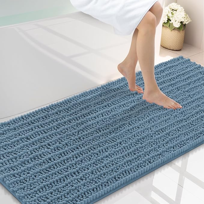 Smiry Bathroom Rugs Mat 59x20, Extra Soft Absorbent Chenille Bath Rugs, Non Slip Rubber Backing Machine Washable Quick Dry Bath Mats for Bathroom Floor, Tub, Shower, Home Accessories, Grayish Blue