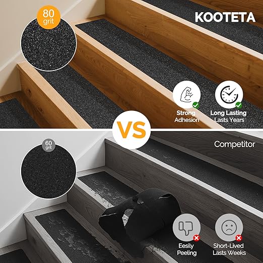 Outdoor Stair Treads Non Slip for Wooden Steps 6" x 30" - 15 Pack Weather Resistant Exterior Grip Tape, Non Slip Stair Treads, Anti Skid Strips, Waterproof 80-Grit High Traction Adhesive Treads, Black
