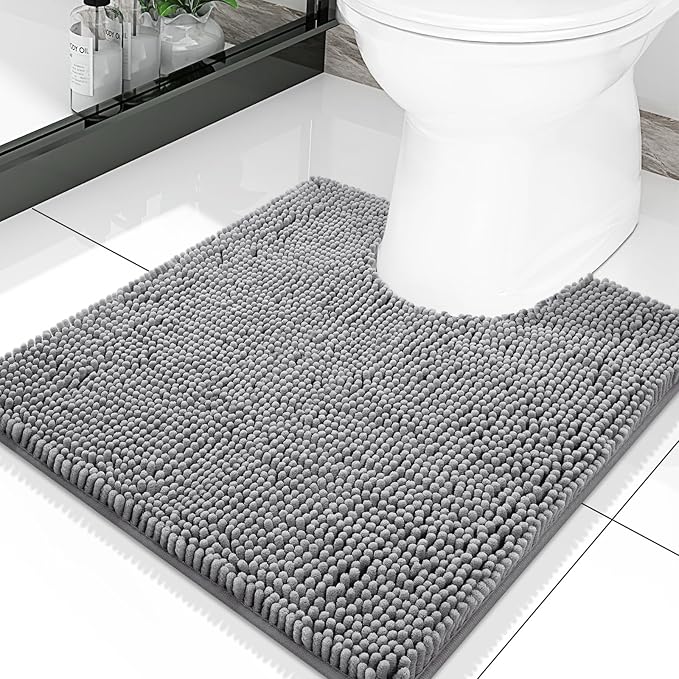 Smiry Luxury Chenille Toilet Rugs U-Shaped 20x20, Soft Absorbent Non-Slip Contour Bathroom Rugs for Toilet, Machine Washable Contoured Bath Mats, Grey