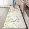 KIMODE Anti Fatigue Kitchen Mats for Floor, Farmhouse Floral Kitchen Rugs Set of 2, 17"x59"+17"x29" Kitchen Floor Mats Non-Slip, Cushioned Standing Mat for Sink, Laundry, Desk, Home White