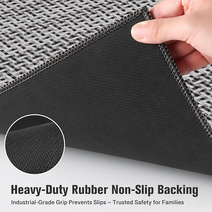 StepRite Kitchen Mats for Floor, Non-Slip Kitchen Rugs Set of 2 PCS, Super Absorbent Washable Kitchen Mats with Rubber Backing, Runner Mats for Front of Sink (20"x32"+20"x72" Black)