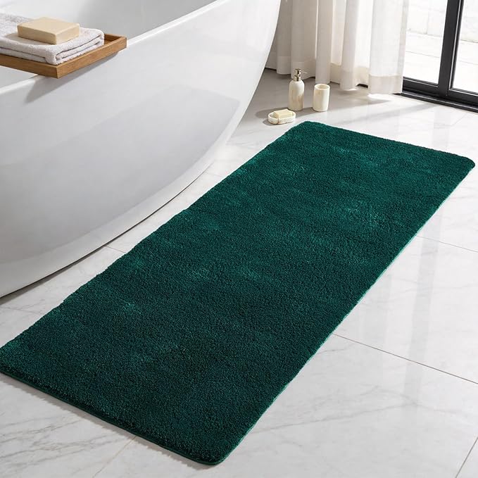 TYUU Bathroom Runner Rug, Ultra Soft Long Bath Mat Machine Washable Super Absorbent Quick Dry Bathroom Runner Rugs 24 x 60 Non Slip, Dark Green 24" x 60"