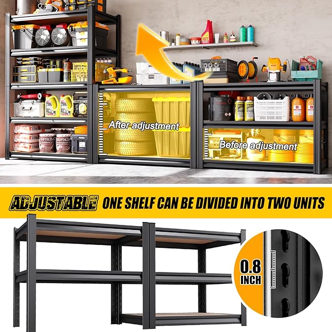 2-Pack Garage Shelving for Home Storage & Multi-Room Organization, 71" H x 28" W x 14" D 5-Tier Adjustable Metal Storage Rack for Tools, Household Essentials, Garage, Pantry & Basement Storage