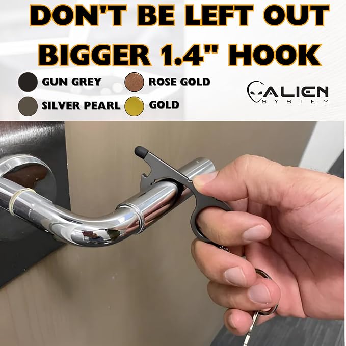 No Touch door opener tool - Premium Touchless key tool - No touch key - by Alien System (Silver Pearl + Gun Grey + Gold + Rose Gold, 4 pack Large)