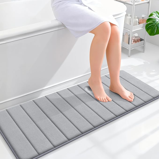 OLANLY Memory Foam Long Bathroom Rugs Runner 47x17, Super Soft Absorbent Bath Mat, Quick Dry, Machine Washable Shower Floor Rugs, Bathmat Carpet, Bathroom Home Decor Accessories, Grey