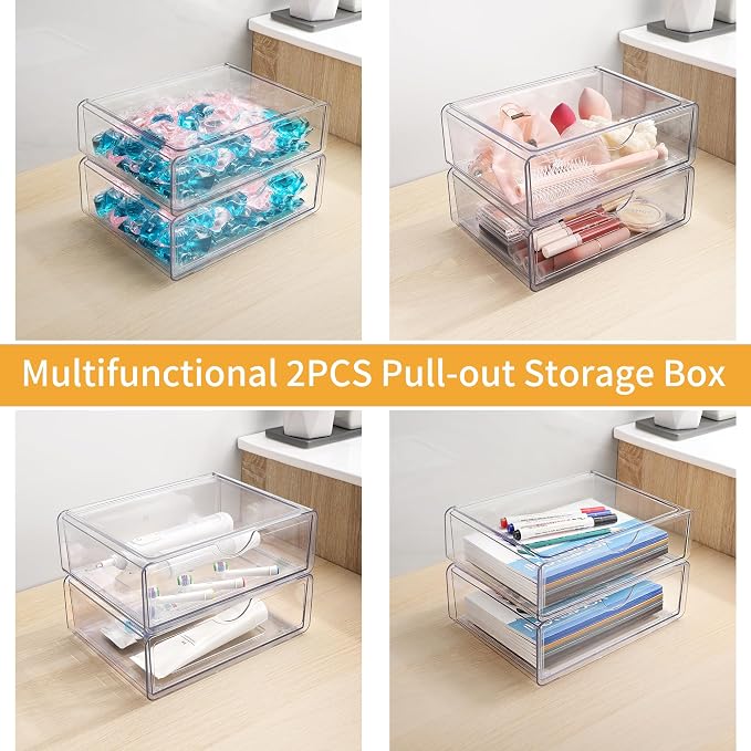 3Pcs Extra Large Laundry Room Organization and Storage, Stackable Storage Drawers, Trash Bag Holder Under Sink, Garbage Bag Dispenser Roll Holder for Vanity, Bathroom,Cabinet,Desk Organization