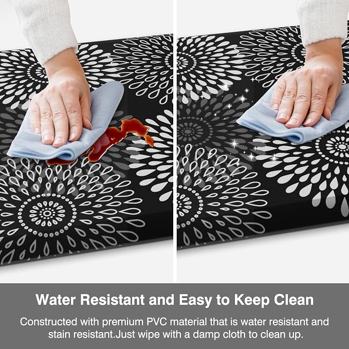 LuxStep Kitchen Mats for Floor,0.47 inch Thicker Cushioned Rug Anti-Fatigue Mats for Kitchen Decor Accessories,Waterproof Non-Slip Mats and Rugs Set for Office,Laundry 17.3"×29"+17.3"×60",Black