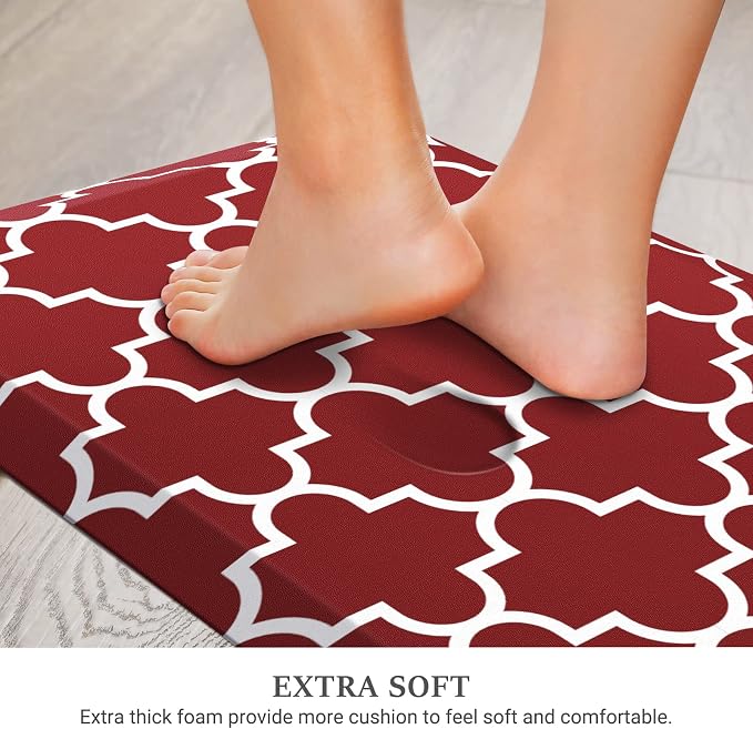 WISELIFE Kitchen Runner Rugs Anti-Fatigue mats - 4/5 Inch Non Slip Waterproof Ergonomic Comfort Mat for Kitchen, Floor Home, Office, Sink, Laundry (17.3"x 60",Red)