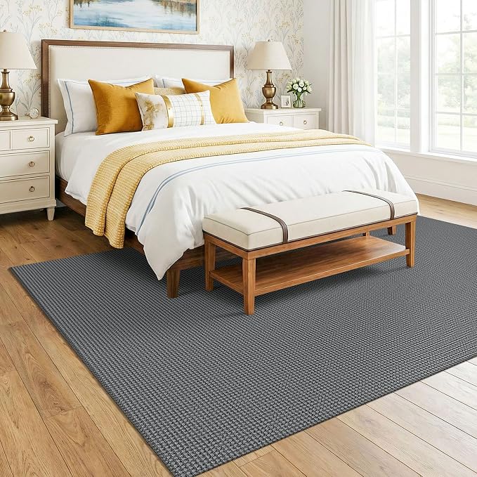 KOZYFLY 6x9 Dining Room Rugs, Washable Area Rug for Living Room, Non Slip Rugs for Bedroom, Braided Floor Carpet for Nursery, Office, Cotton Rug Home Indoor Decor, Grey/Dark Grey