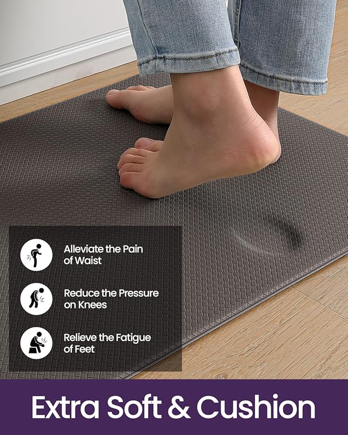 DEXI Kitchen Floor Mats 17"x29"+17"x59" Cushioned Anti Fatigue Standing Runner Rug Waterproof, Comfort Memory Foam Polyvinyl Chloride Padded for Front Sink Laundry, Dark Taupe