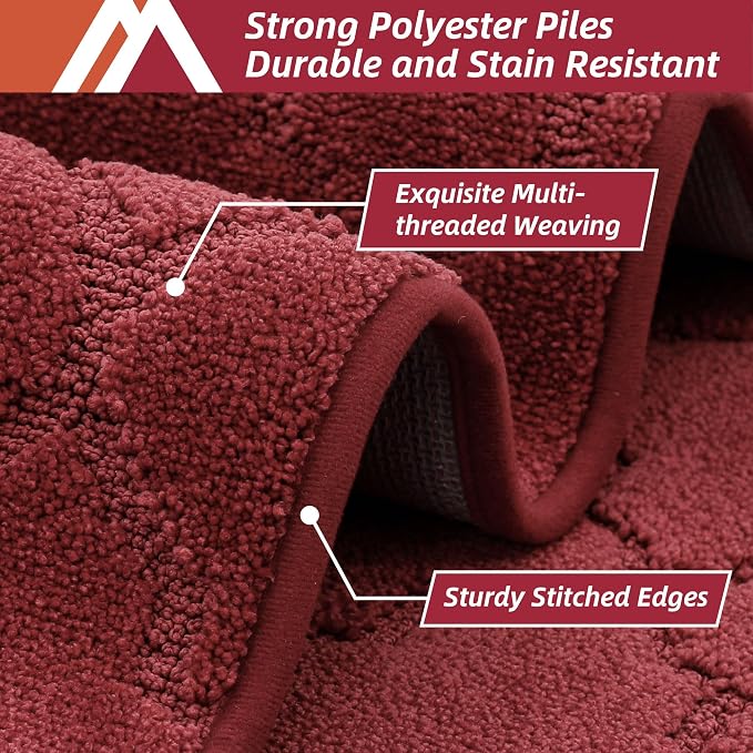 COSY HOMEER Soft Kitchen Rugs [2 PCS] for in Front of Sink Super Absorbent Kitchen Floor Mats and Mats 20x30 Inch/20X48 Non-Skid Kitchen Mat Standing Mat Washable,Polyester,Red